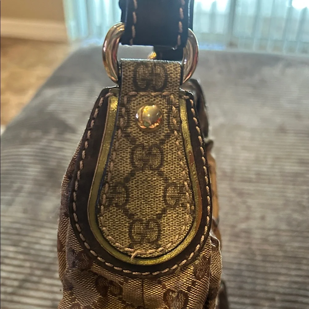 Gucci Crystal Tan & Dark Brown Monogram Hobo Shoulder Bag - Picture 5 of 16